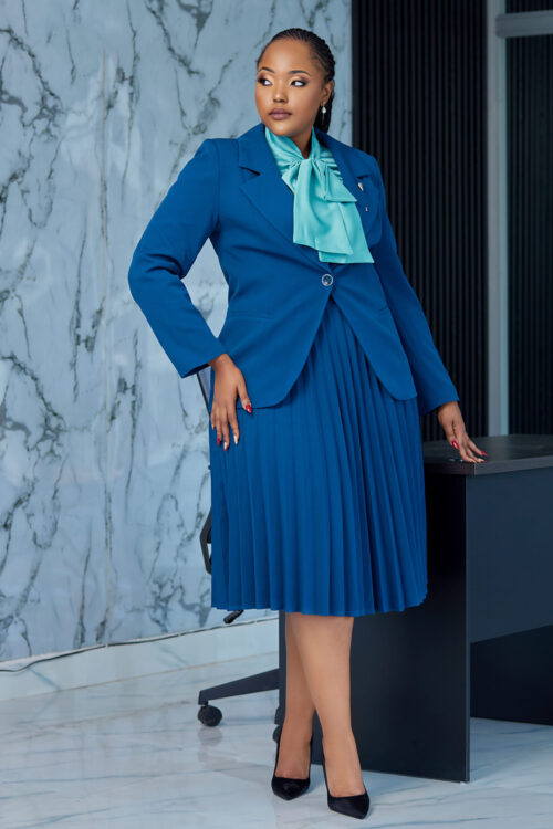 Indigo Pleated Skirt Suit