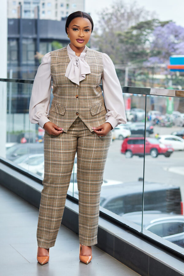 Checked Brown Trouser Suit