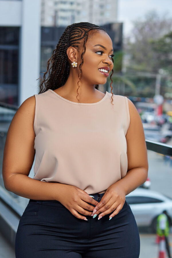 Beige Sleeveless Blouse